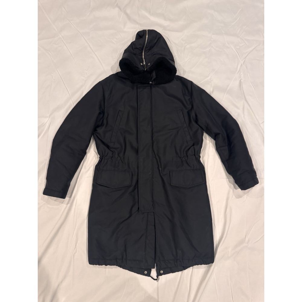 Alexander McQueen MCQ Black Parka Coat Dyed Lamb Fur Hood Size S Luxury